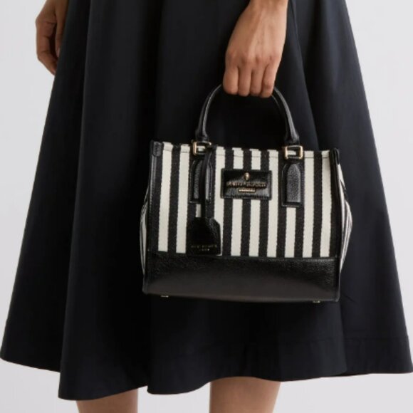 Kurt Geiger Black and White Striped Chiswick Small Shopper Tote Bag Crossbody - Picture 8 of 8
